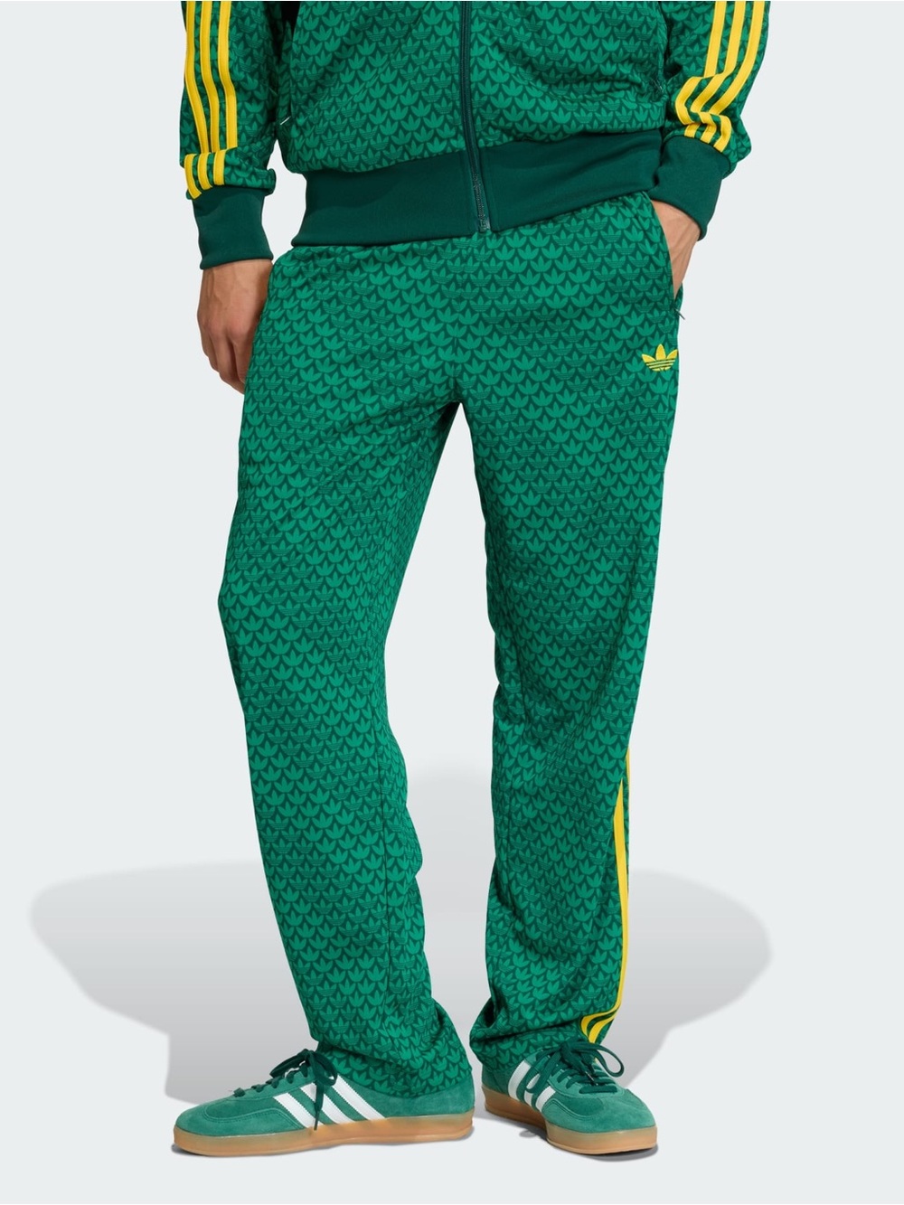 Adidas [M] Monogram Men’s Firebird Track Pants Green w/Yellow Stripes KD0396